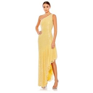 Mac Duggal 93741 Yellow One Shoulder Asymmetrical Hem Beaded Dress Size 8 New